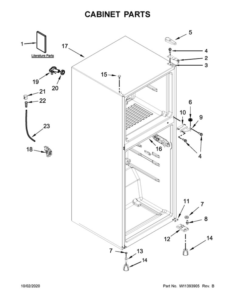 Cabinet Parts Diagram and Parts List for WRT312CZJB00  Whirlpool Refrigerator