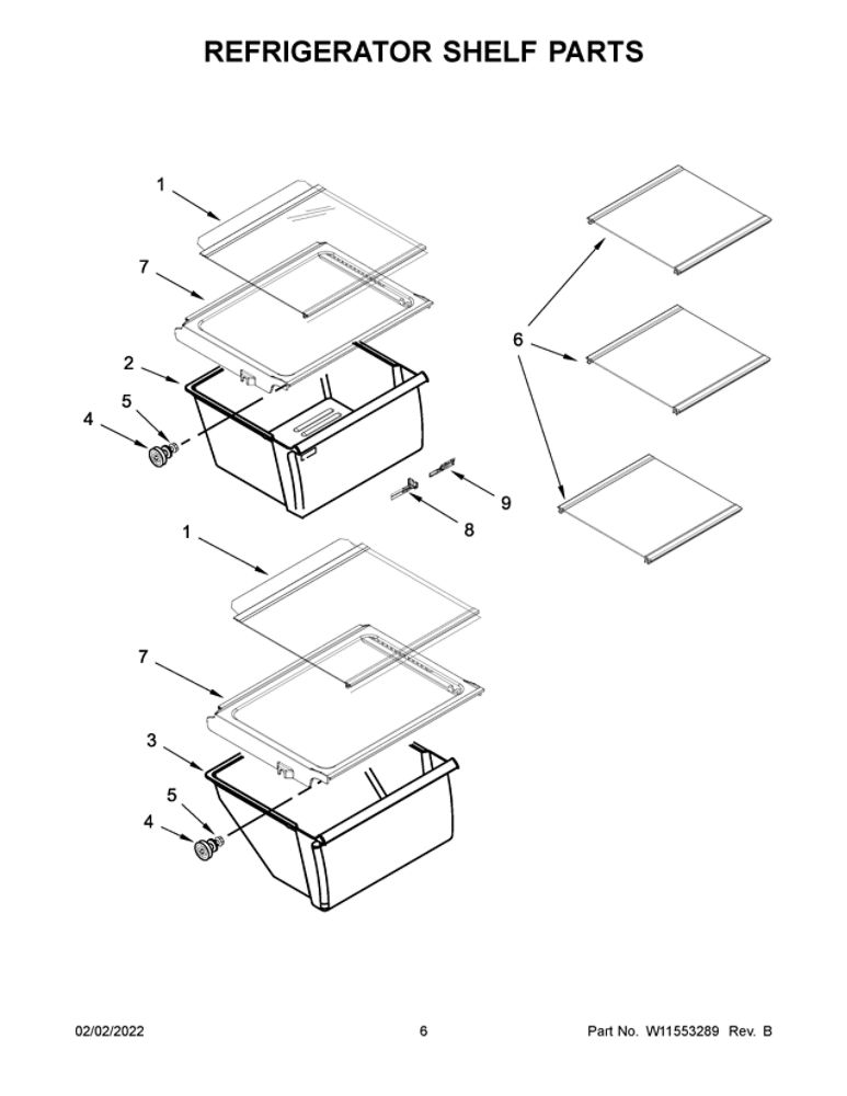 Refrigerator Shelf Parts 1 Diagram and Parts List for WRS315SDHM08  Whirlpool Refrigerator