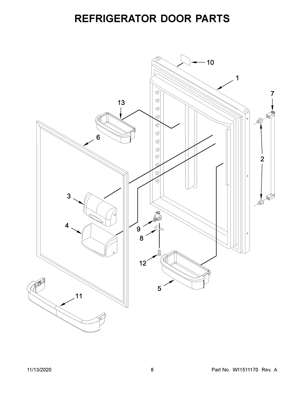 Refrigerator Door Parts Diagram and Parts List for KRBL109ESS02  Whirlpool Refrigerator