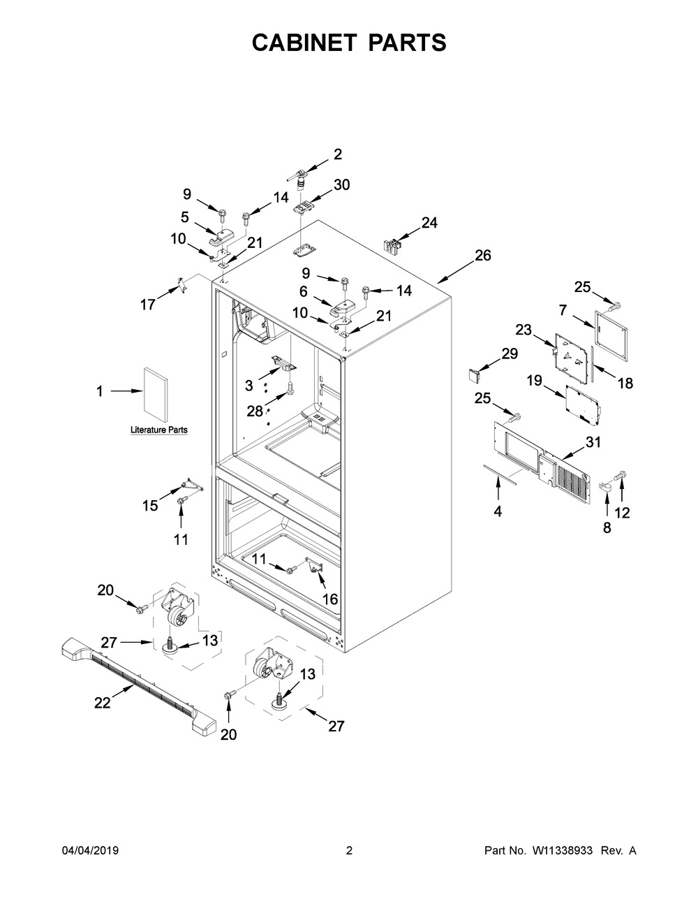 Cabinet Parts Diagram and Parts List for IX7DDEXGZ003  Whirlpool Refrigerator
