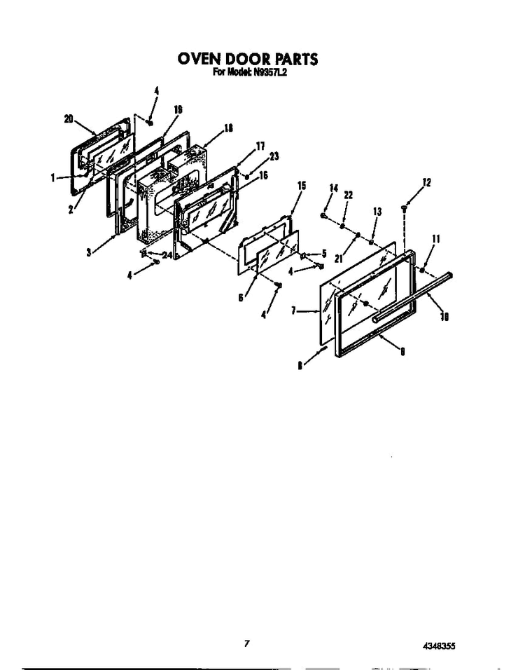 Oven Door Diagram and Parts List for N9357*2  Roper Range