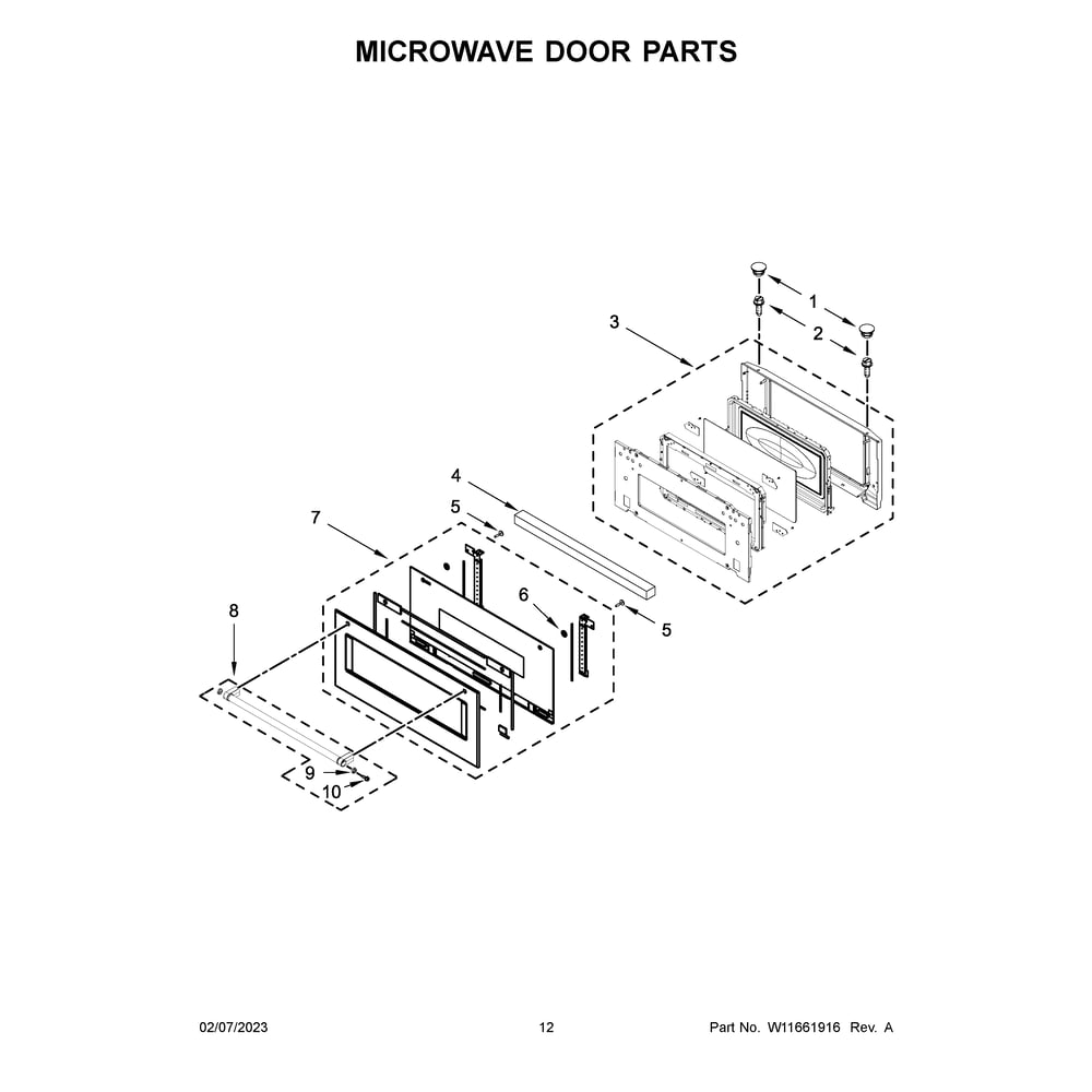 Microwave Door Diagram and Parts List for KOCE500EBS22  KitchenAid Microwave Oven Combo