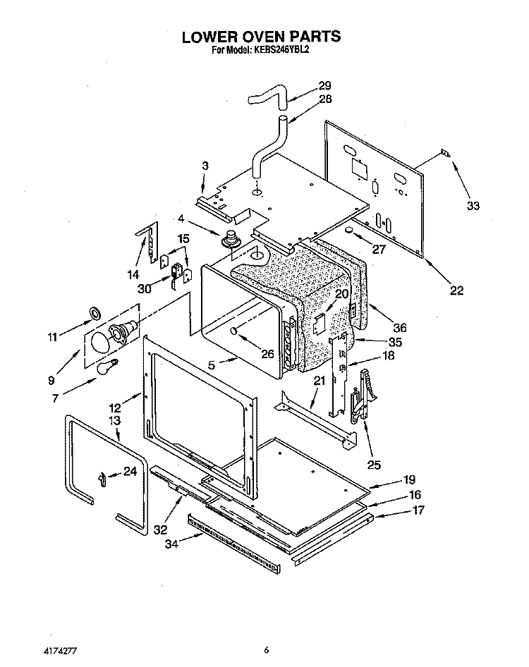 LOWER OVEN Diagram and Parts List for KEBS246YBL2  KitchenAid Wall Oven