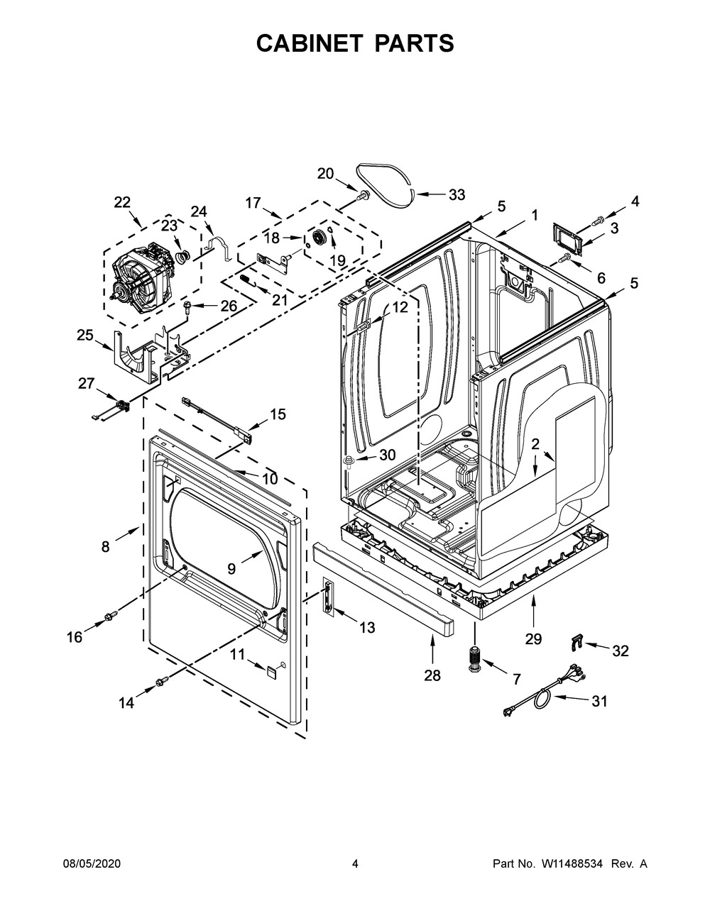 Cabinet Parts Diagram and Parts List for YWED7120HC1  Whirlpool Dryer