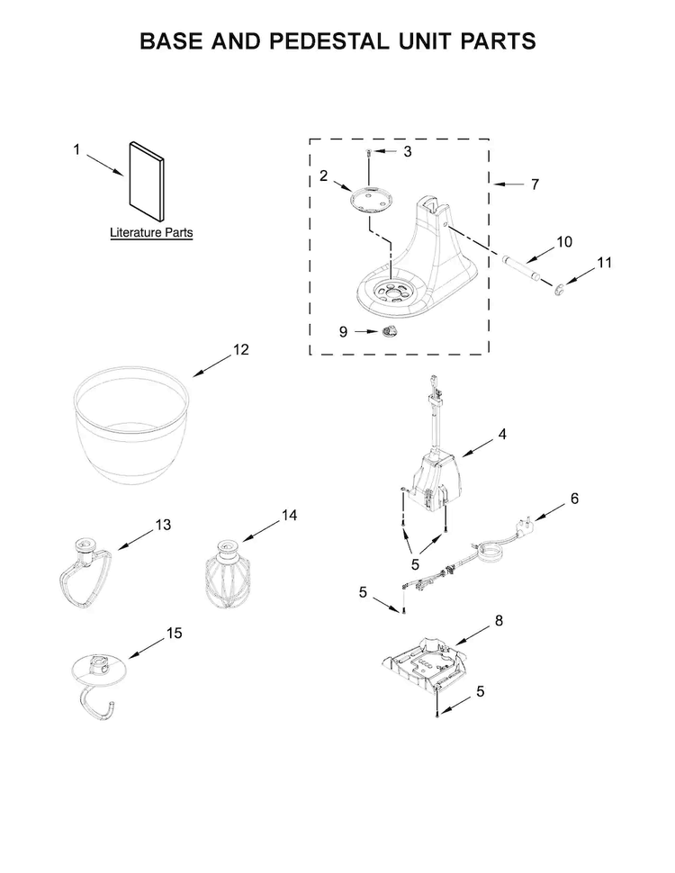 Base And Pedestal Unit Parts Diagram and Parts List for KSM3311XHT0  KitchenAid Mixer