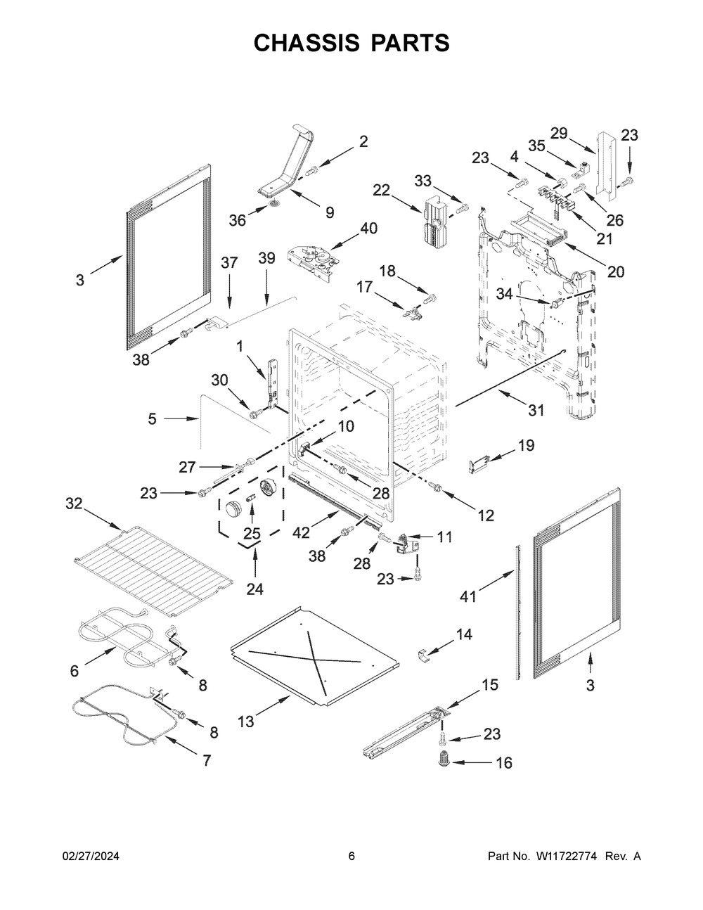 Chassis Parts Diagram and Parts List for WFES3530RS0  Whirlpool Range