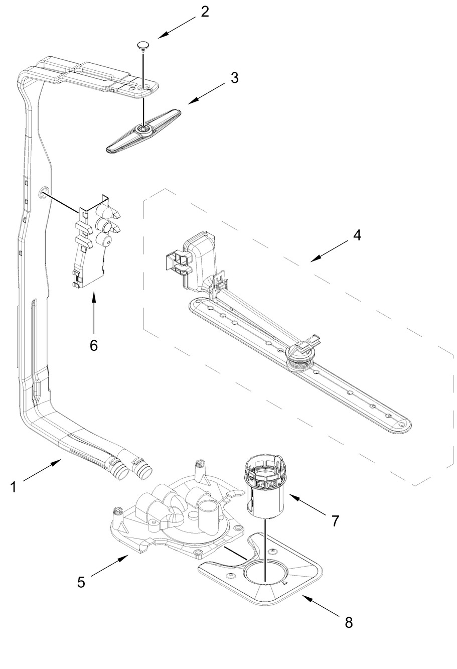 Upper Wash And Rinse Parts Diagram and Parts List for JDTS3924SL0  Whirlpool Dishwasher
