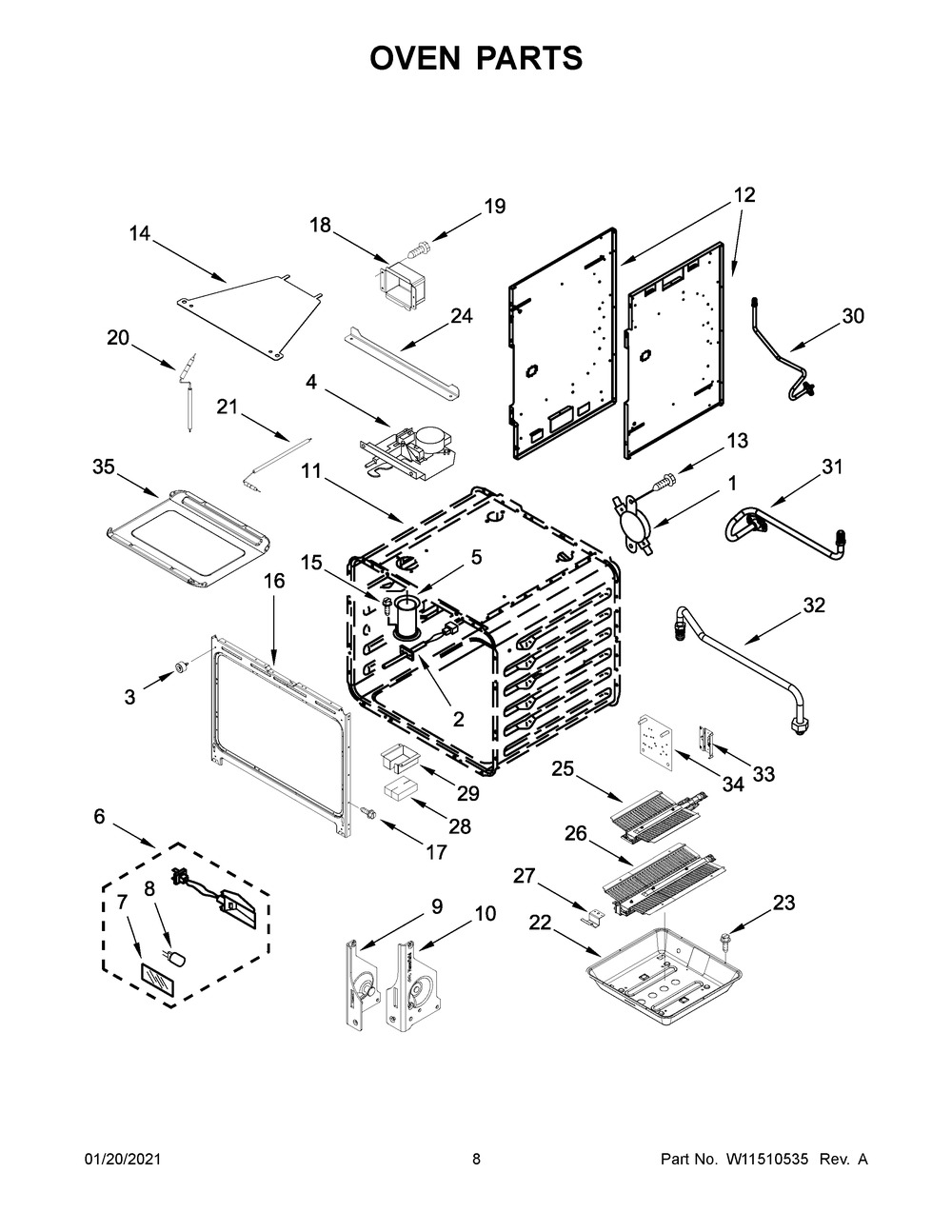 Oven Parts Diagram and Parts List for KFGC506JMH02  Whirlpool Range