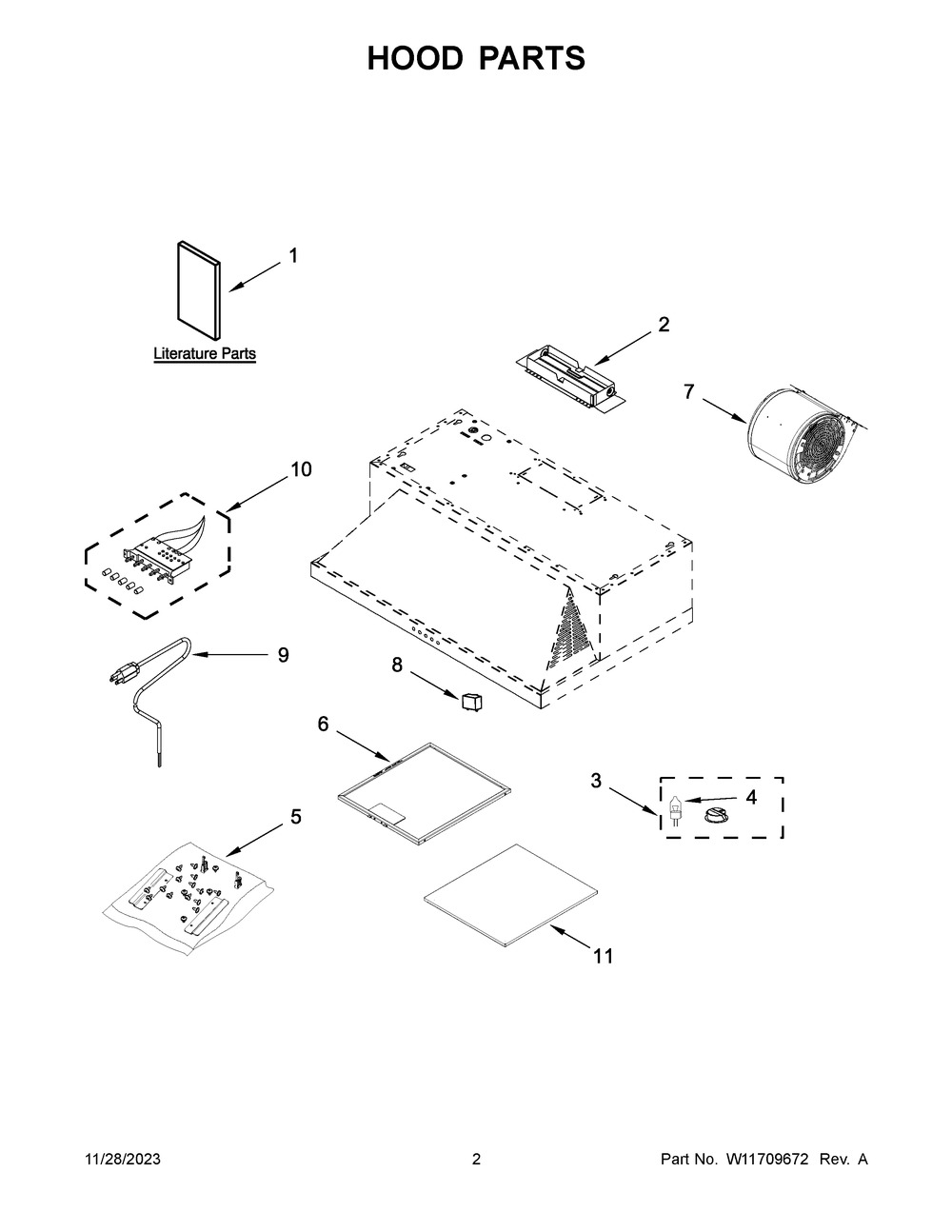Hood Parts Diagram and Parts List for UXT5530AAS4  Whirlpool Range Hood