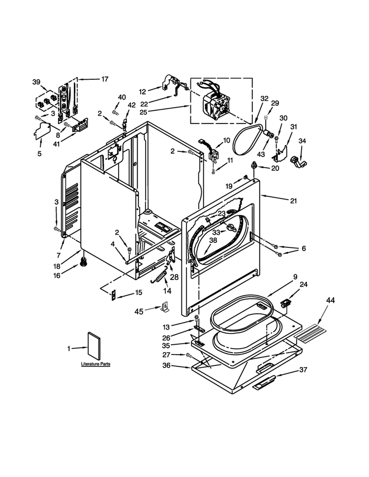 Cabinet Parts Diagram and Parts List for 4GWED4900YQ3  Whirlpool Dryer