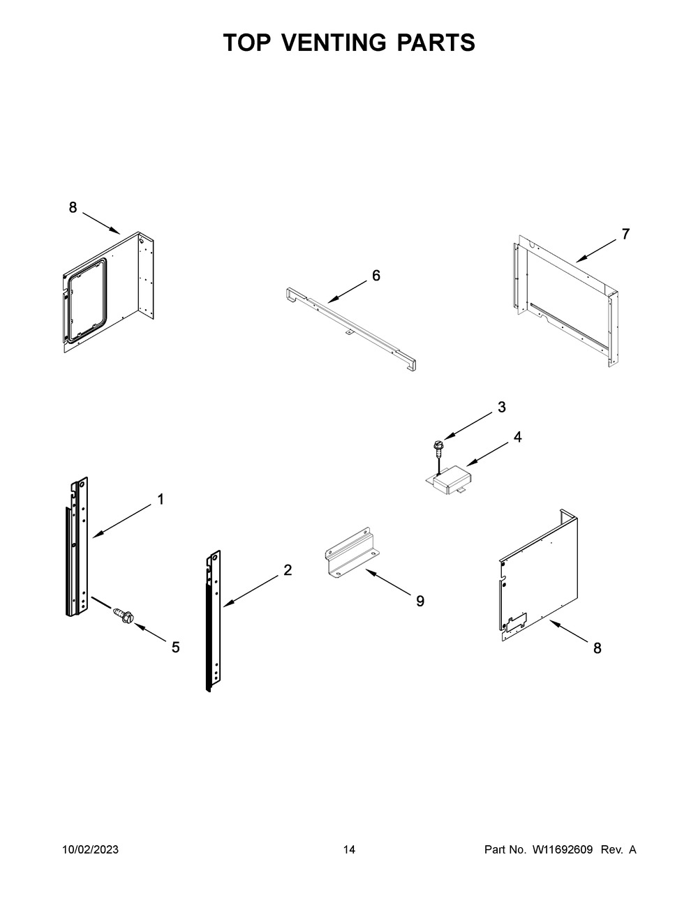 Top Venting Parts Diagram and Parts List for WOEC5030LB01  Whirlpool Microwave Oven Combo