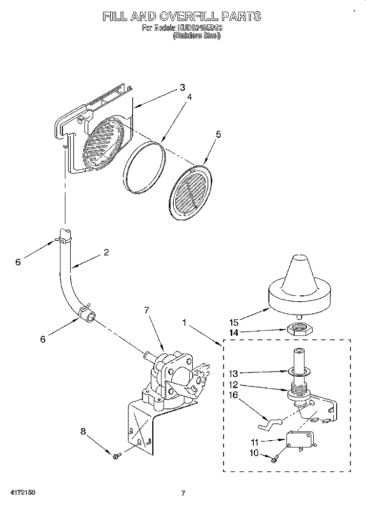FILL AND OVERFILL Diagram and Parts List for KUDS24SEBS3  KitchenAid Dishwasher
