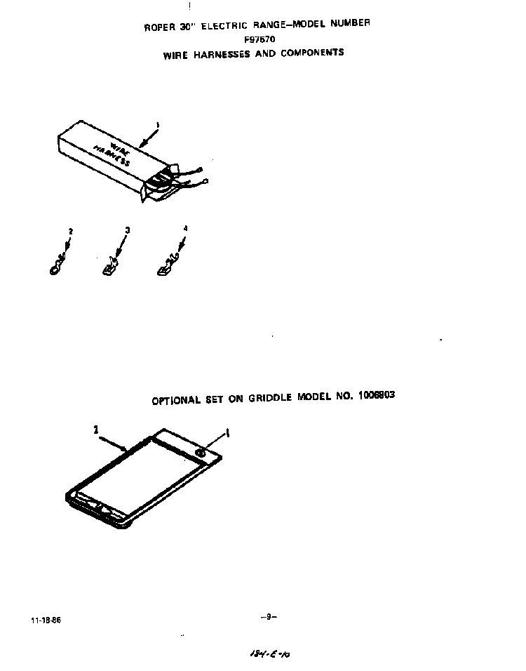 Wire Harness And Components Diagram and Parts List for F9757*0  Roper Range