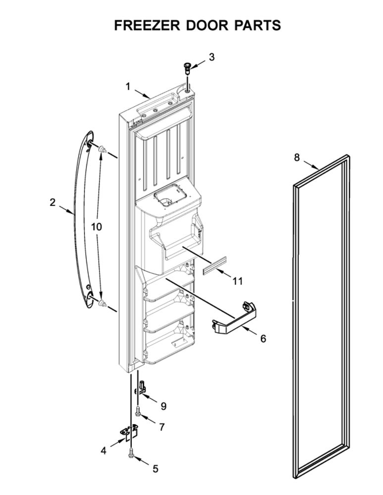 Freezer Door Parts Diagram and Parts List for WRS315SDHM02  Whirlpool Refrigerator
