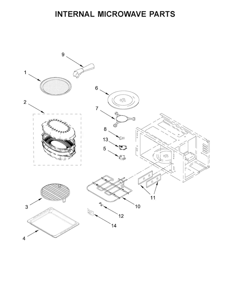 Internal Microwave Parts Diagram and Parts List for KMBP107EBS01  KitchenAid Microwave