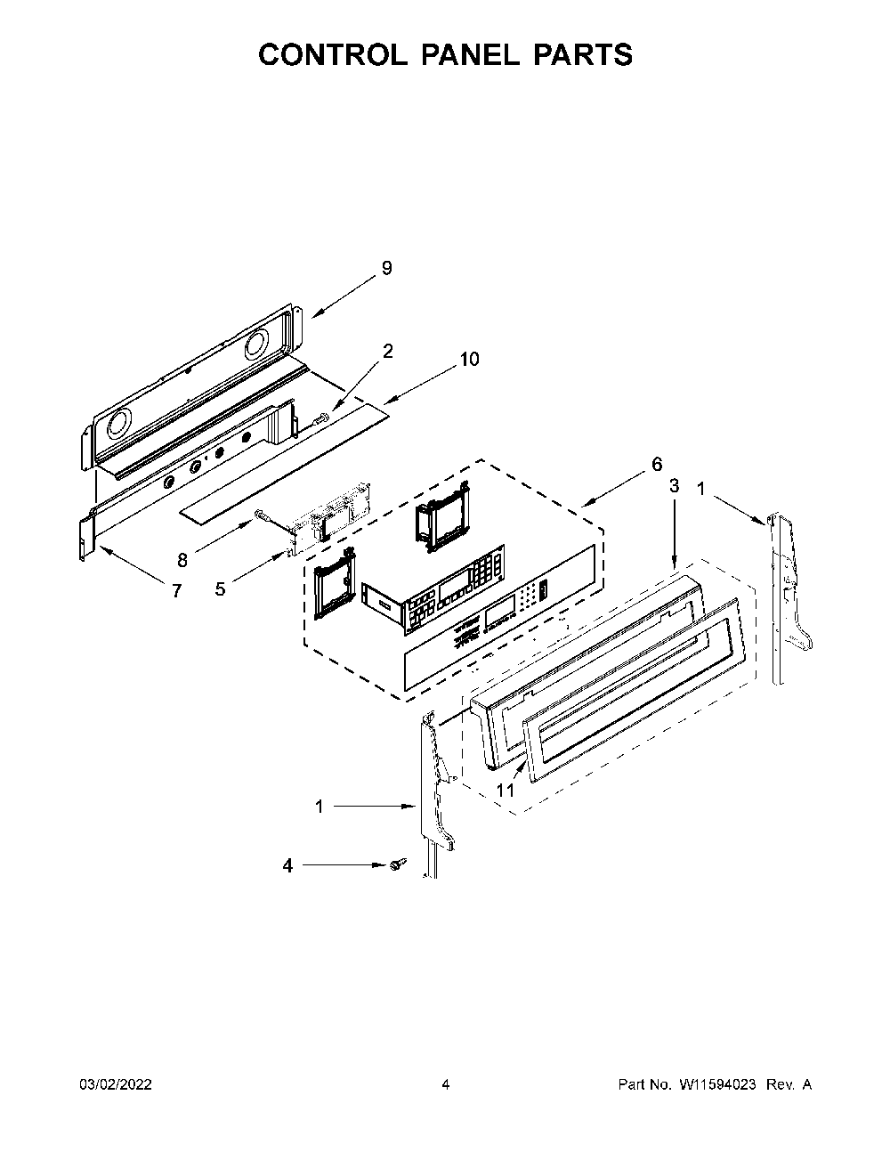 Control Panel Parts Diagram and Parts List for KFGD500EBS05  KitchenAid Range