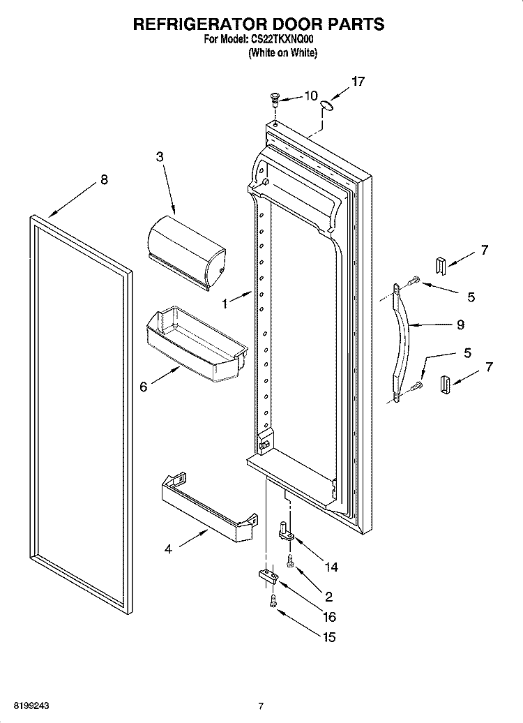 REFRIGERATOR DOOR PARTS Diagram and Parts List for CS22TKXNQ00  Crosley Refrigerator