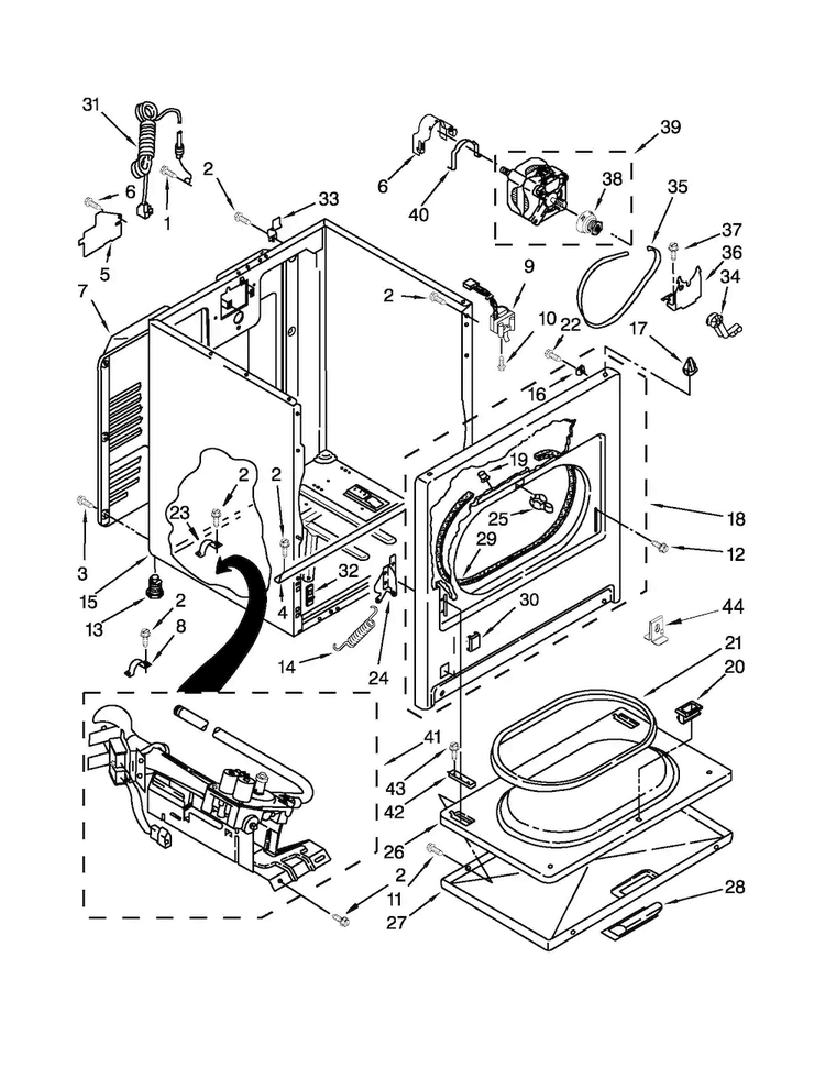 Cabinet Parts Diagram and Parts List for 11075102310  Kenmore Dryer