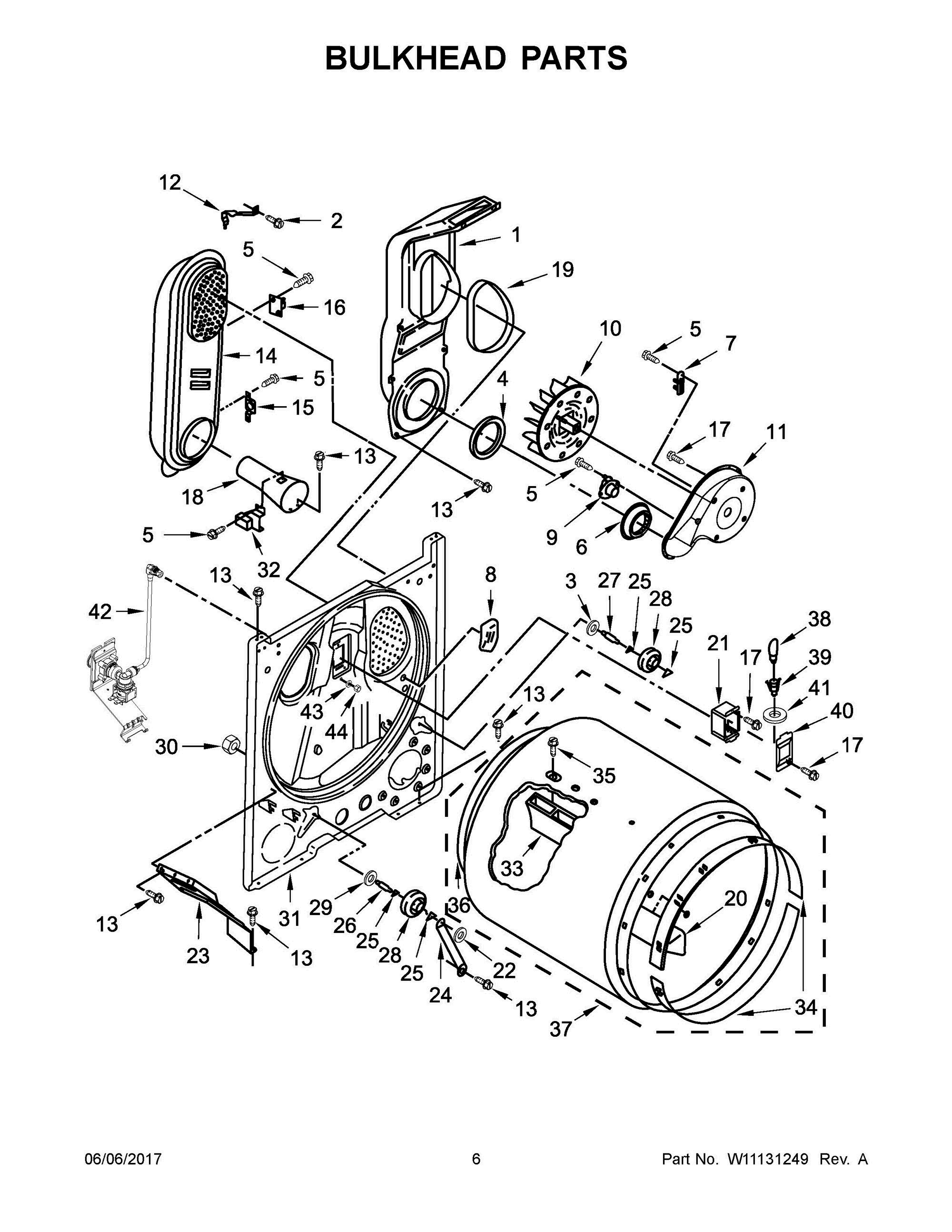 04 - BULKHEAD PARTS Diagram and Parts List for ZGD7009GW0  Whirlpool Dryer