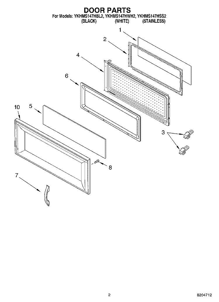 DOOR PARTS Diagram and Parts List for YKHMS147HWH2  KitchenAid Microwave