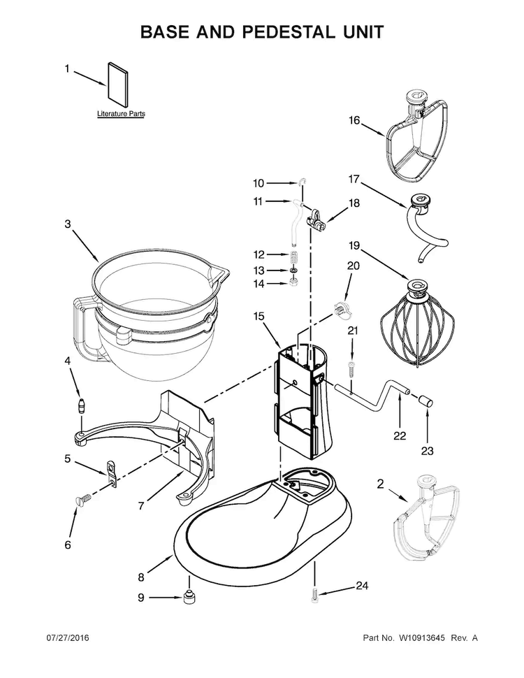 Base And Pedestal Unit Diagram and Parts List for KF26M1QTF5  KitchenAid Mixer