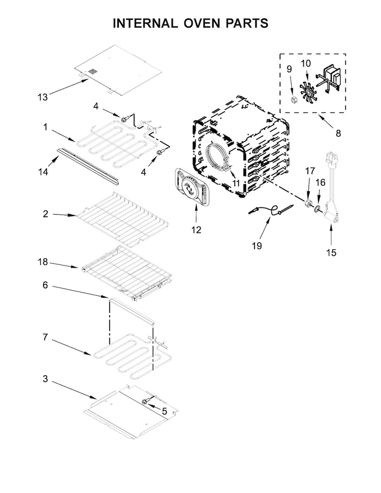 Internal Oven Parts Diagram and Parts List for KOSE500EBS02  KitchenAid Wall Oven