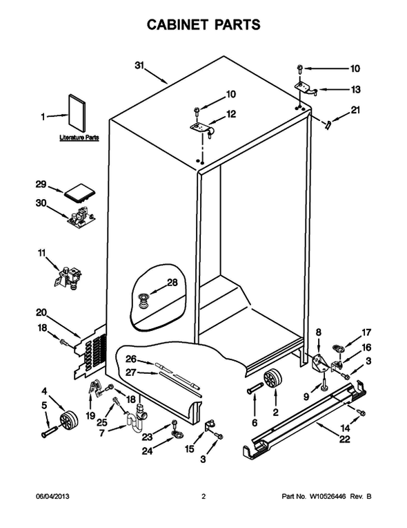 CABINET PARTS Diagram and Parts List for WRS526SIAH00  Whirlpool Refrigerator