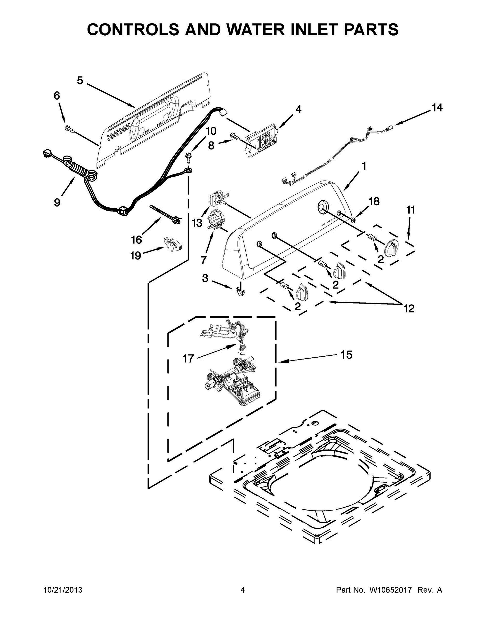03 - CONTROLS AND WATER INLET PARTS Diagram and Parts List for RTW4641BQ0  Whirlpool Washer