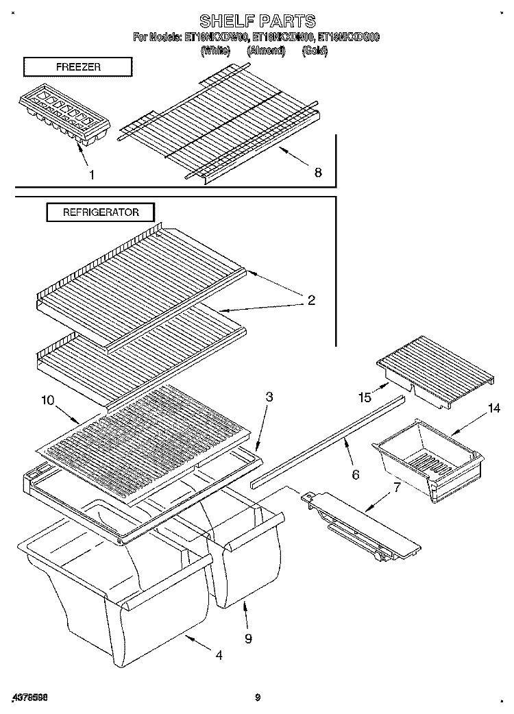 SHELF, LIT/OPTIONAL Diagram and Parts List for ET18NKXDN00  Whirlpool Refrigerator