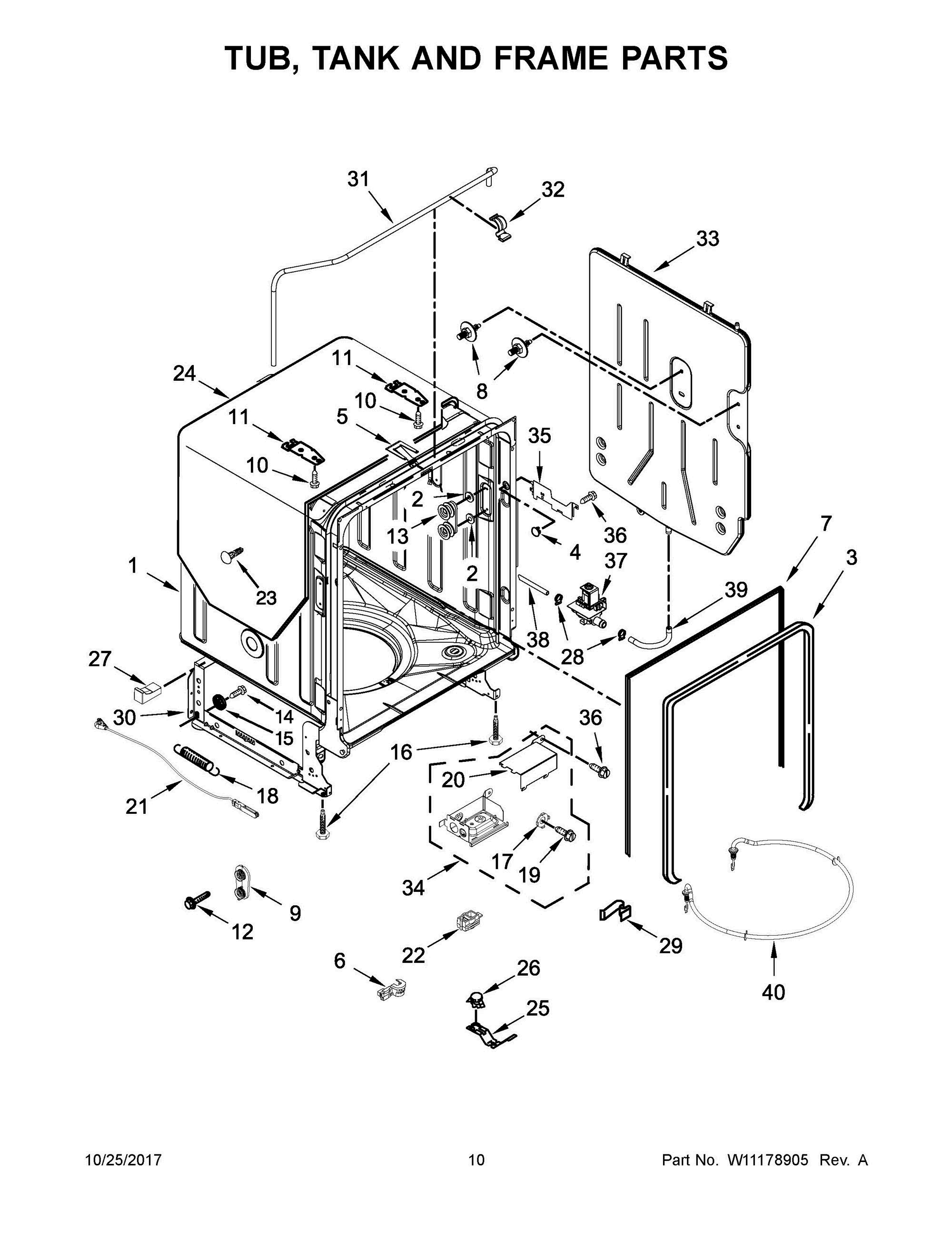 06 - TUB, TANK AND FRAME PARTS Diagram and Parts List for IUD8555DX4  Whirlpool Dishwasher