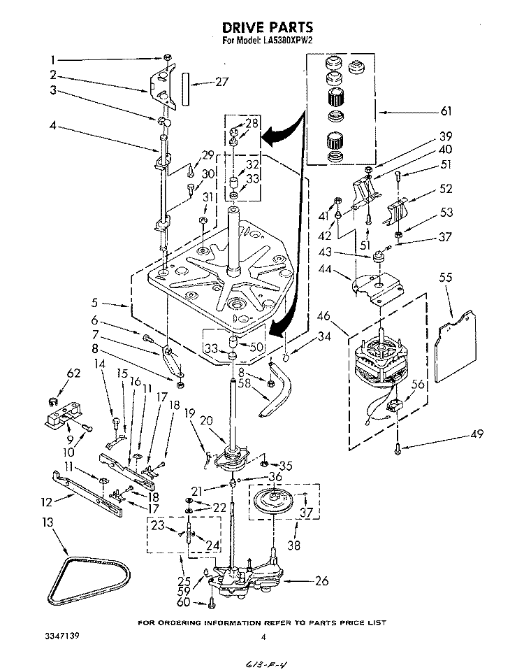 DRIVE Diagram and Parts List for LA5380XPW2  Whirlpool Washer