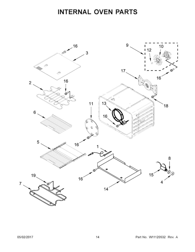Internal Oven Parts Diagram and Parts List for KDRS463VSS04  KitchenAid Range