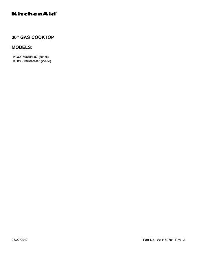 01 - Cover Sheet Diagram and Parts List for KGCC506RWW07  KitchenAid Cooktop