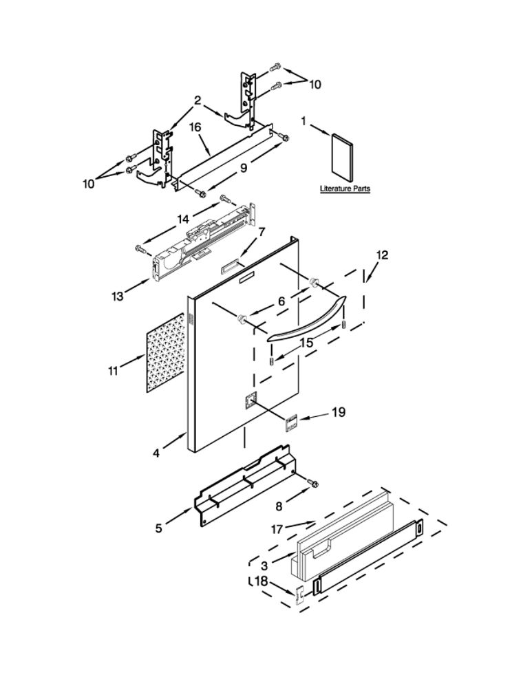 Door Panel Parts Diagram and Parts List for 66512783K313  Kenmore Dishwasher