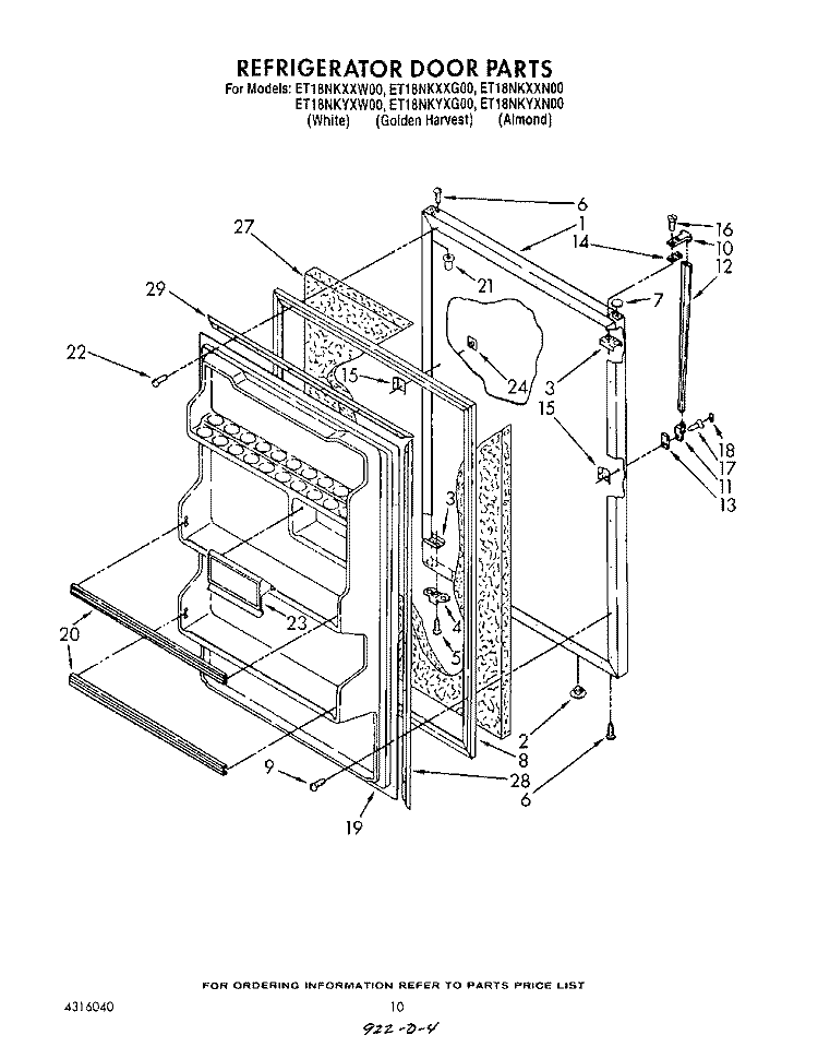 REFRIGERATOR DOOR , LIT/OPTIONAL Diagram and Parts List for ET18NKXXG00  Whirlpool Refrigerator