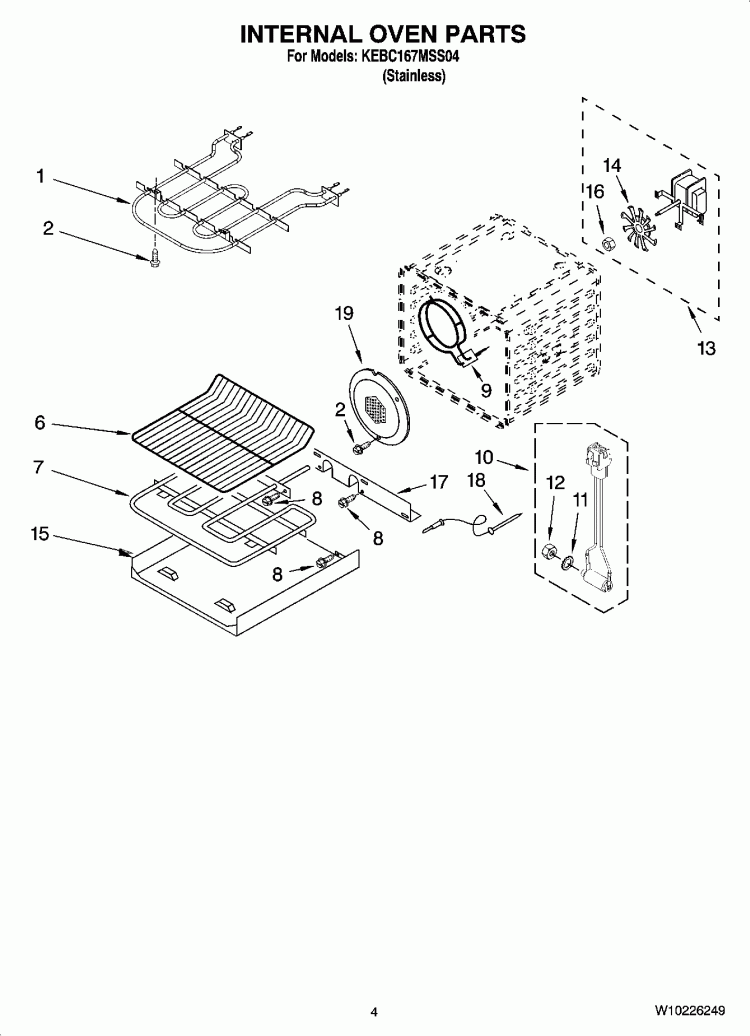 INTERNAL OVEN PARTS Diagram and Parts List for KEBC167MSS04  KitchenAid Wall Oven