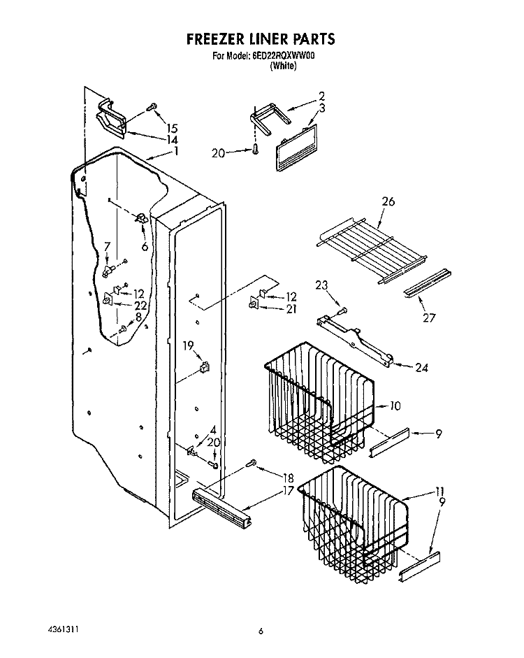 FREEZER LINER Diagram and Parts List for 6ED22RQXWW00  Whirlpool Refrigerator