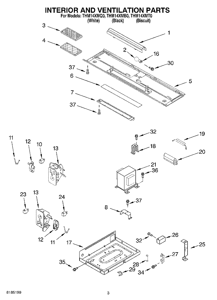 INTERIOR AND VENTILATION PARTS Diagram and Parts List for THM14XMQ0  Whirlpool Microwave