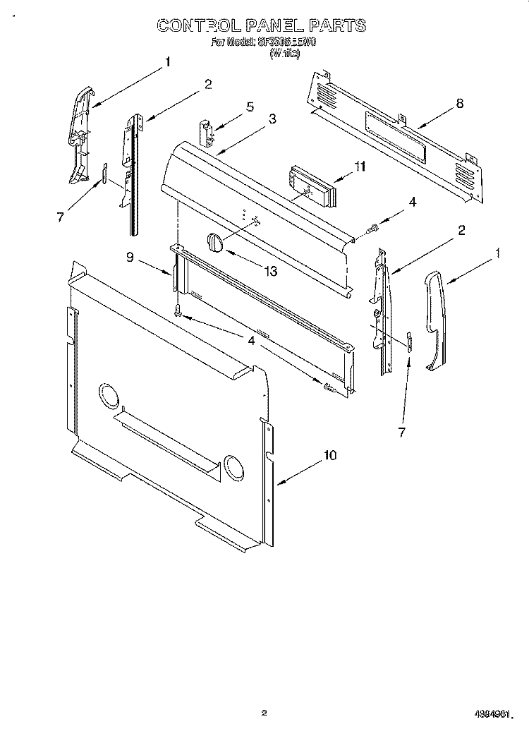 CONTROL PANEL Diagram and Parts List for SF350BEEW0  Whirlpool Range