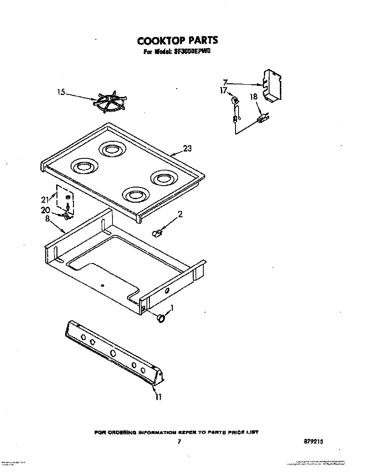 COOKTOP Diagram and Parts List for SF3000EPW0  Whirlpool Range
