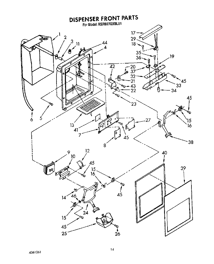 DISPENSER FRONT Diagram and Parts List for KSRB27QXBL01  KitchenAid Refrigerator