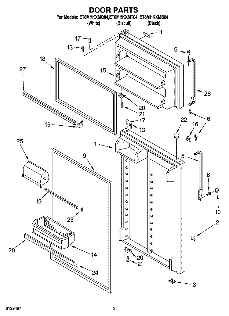 DOOR PARTS Diagram and Parts List for ET8MHKXMB04  Whirlpool Refrigerator