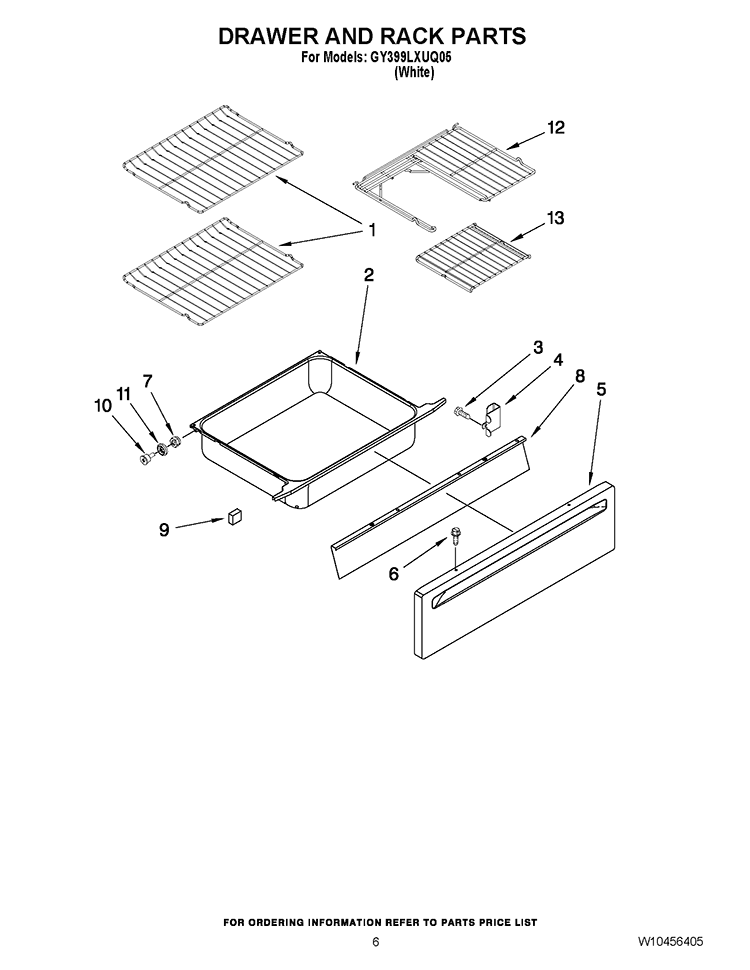DRAWER AND RACK PARTS Diagram and Parts List for GY399LXUQ05  Whirlpool Range