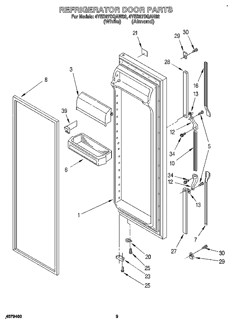 REFRIGERATOR DOOR Diagram and Parts List for 4YED27DQAN02  Whirlpool Refrigerator