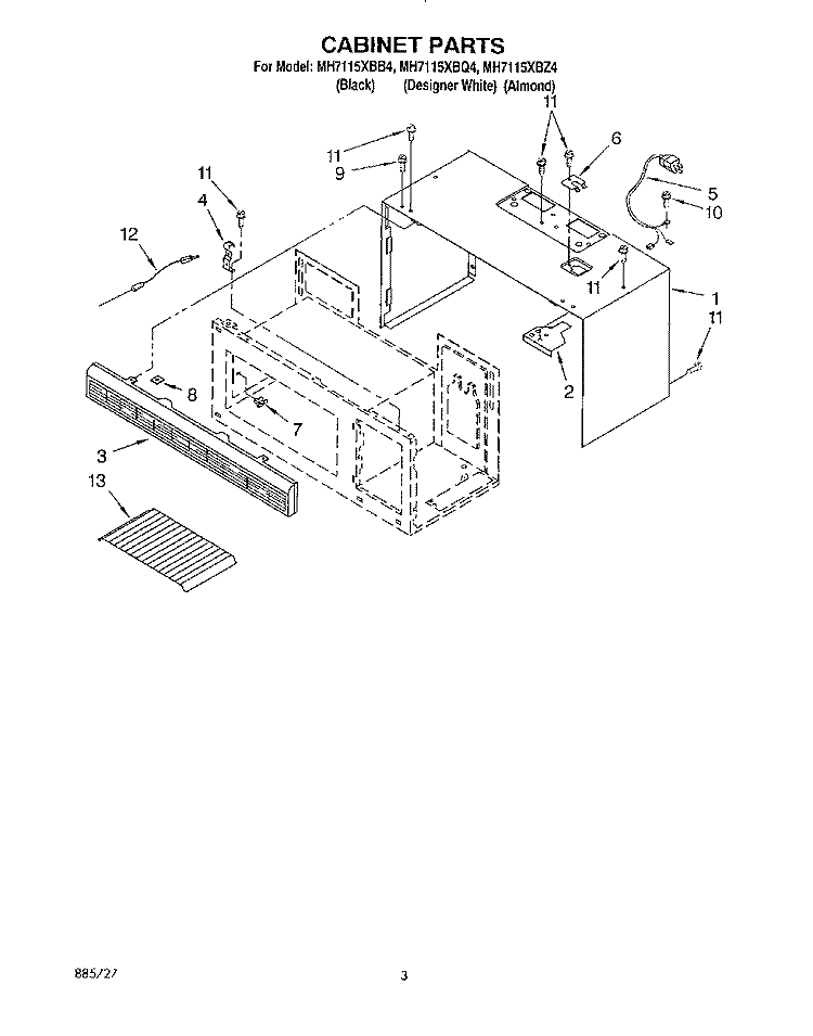 CABINET Diagram and Parts List for MH7115XBQ4  Whirlpool Microwave
