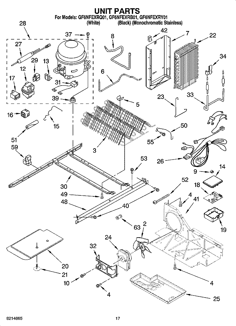 UNIT PARTS Diagram and Parts List for GF6NFEXRB01  Whirlpool Refrigerator