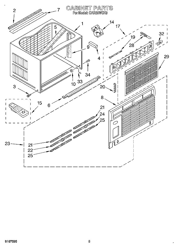 CABINET Diagram and Parts List for CAR30WCK0  Crosley Air Conditioner