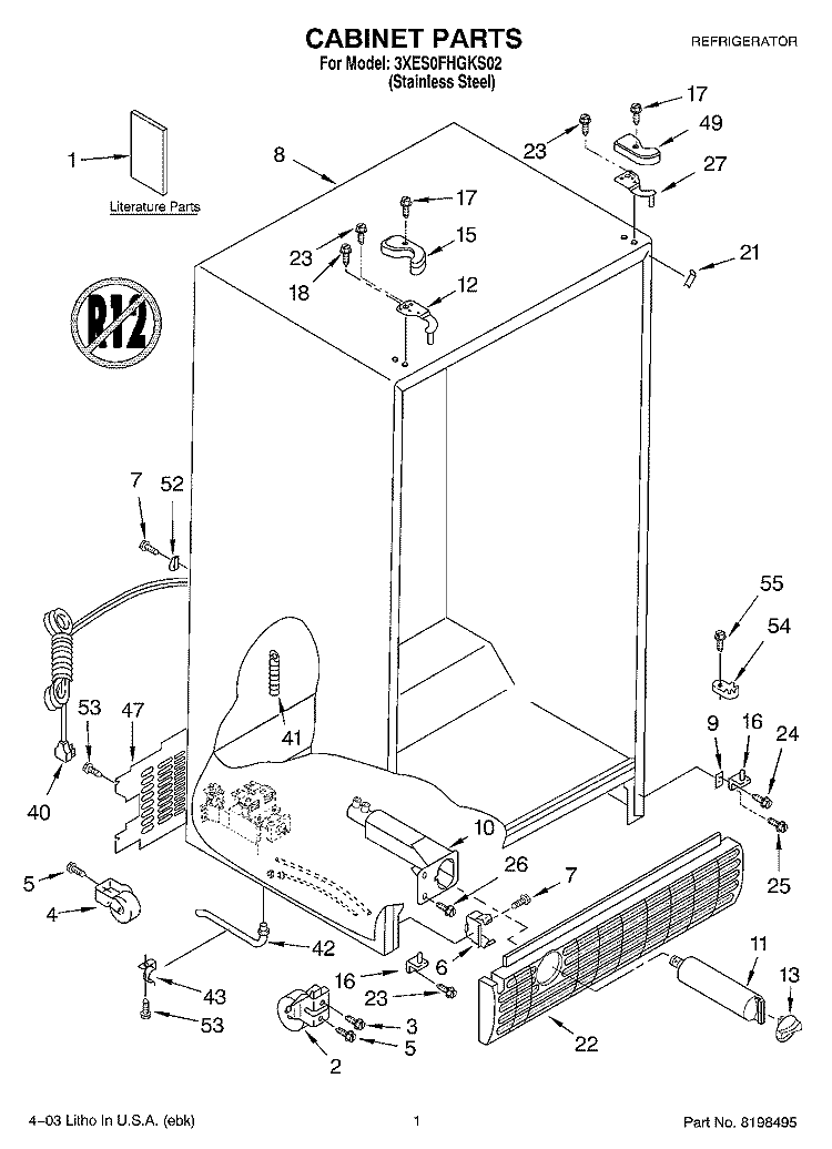 CABINET PARTS Diagram and Parts List for 3XES0FHGKS02  Whirlpool Refrigerator
