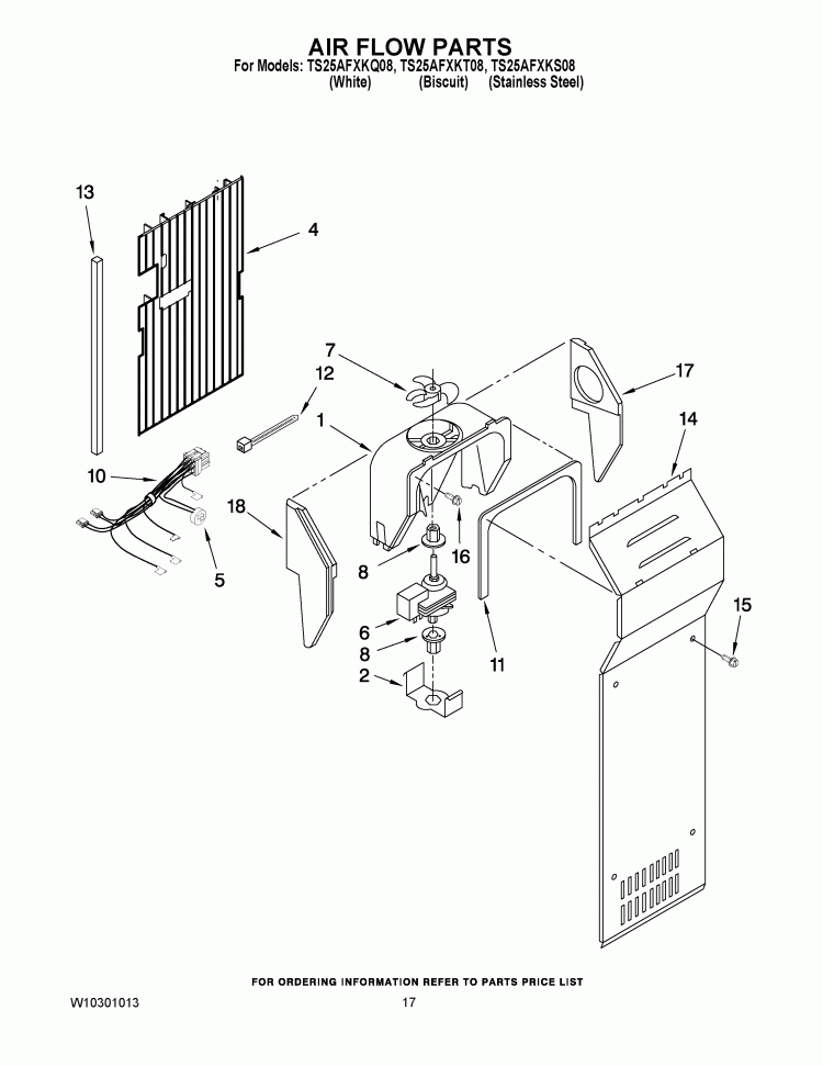 AIR FLOW PARTS Diagram and Parts List for TS25AFXKT08  Estate Refrigerator