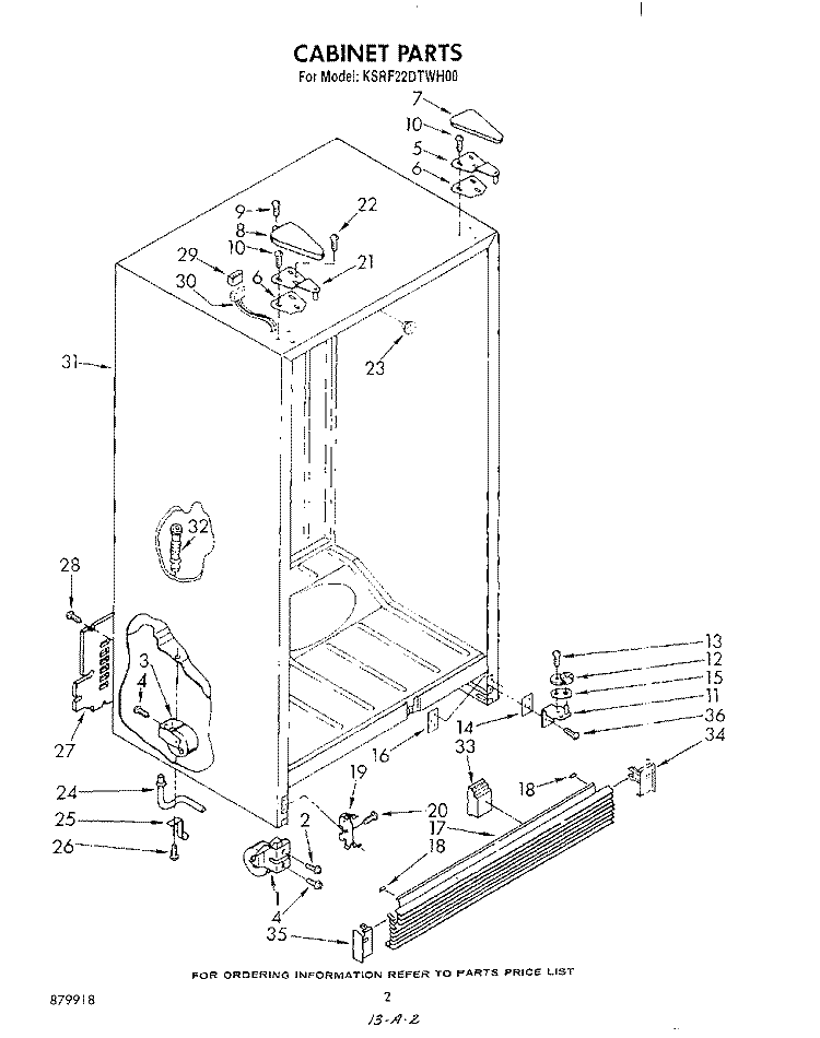 CABINET Diagram and Parts List for KSRF22DTWH00  KitchenAid Refrigerator